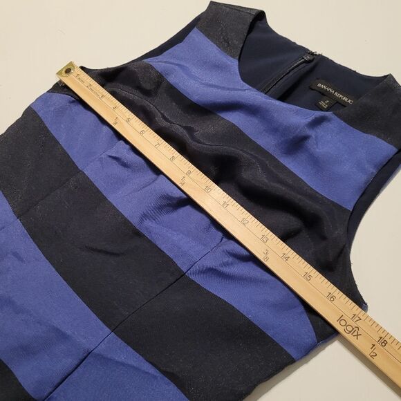POCKETS SHIMMER BANANA REPUBLIC BLUE BLACK STRIPES CAREER SHEATH DRESS 2 SMALL - Picture 3 of 10